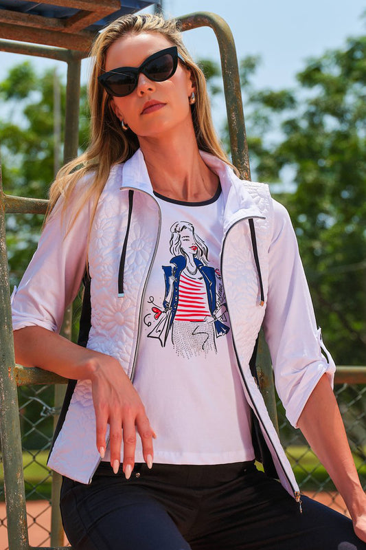 Dolcezza Flower Embossed Gilet White 26105