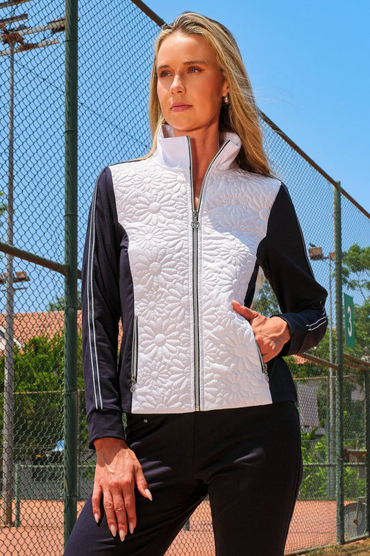 Dolcezza Textured Quilted Front Jacket White/Navy 26106