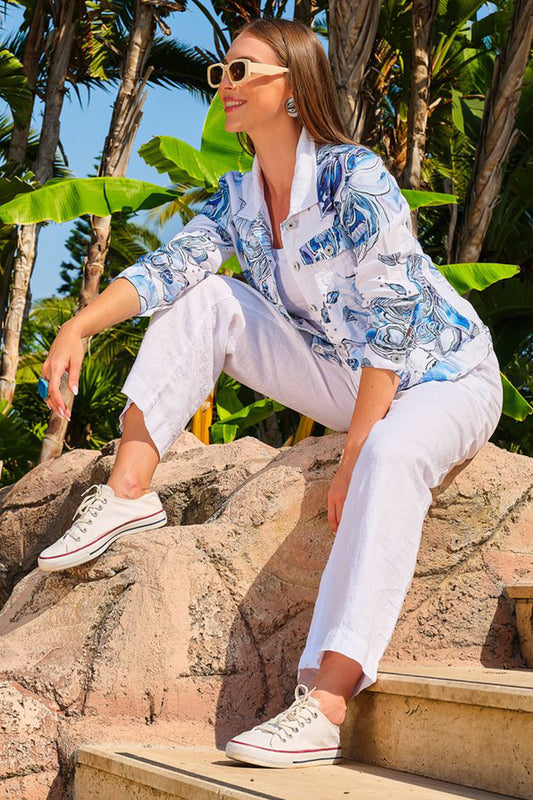 Dolcezza "Blue Flowers" by Amy Tieman Linen Jacket 26657