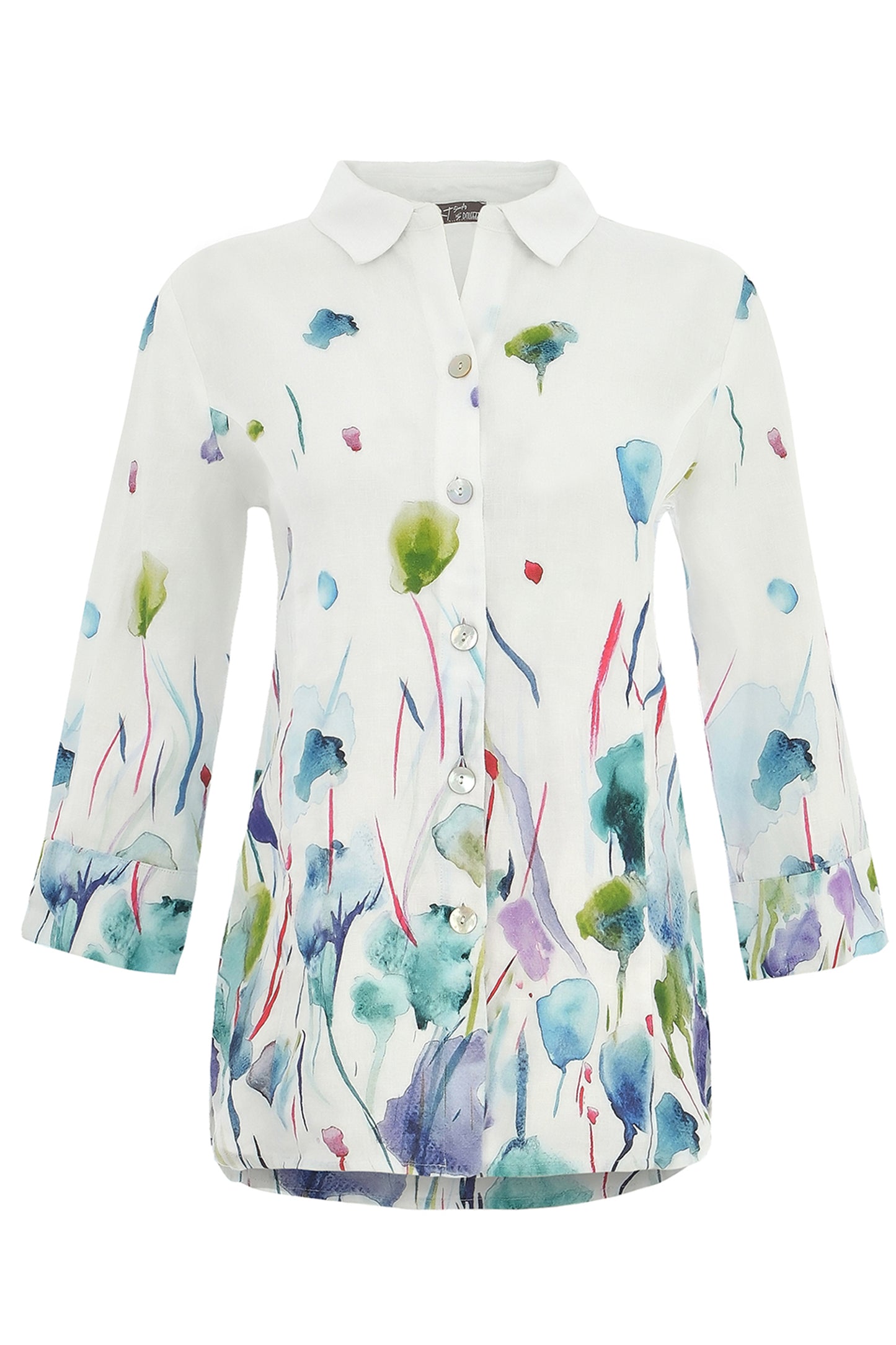 Dolcezza "Misty Blossom" By Majella LeBlanc Floral Linen Shirt Multi 25781