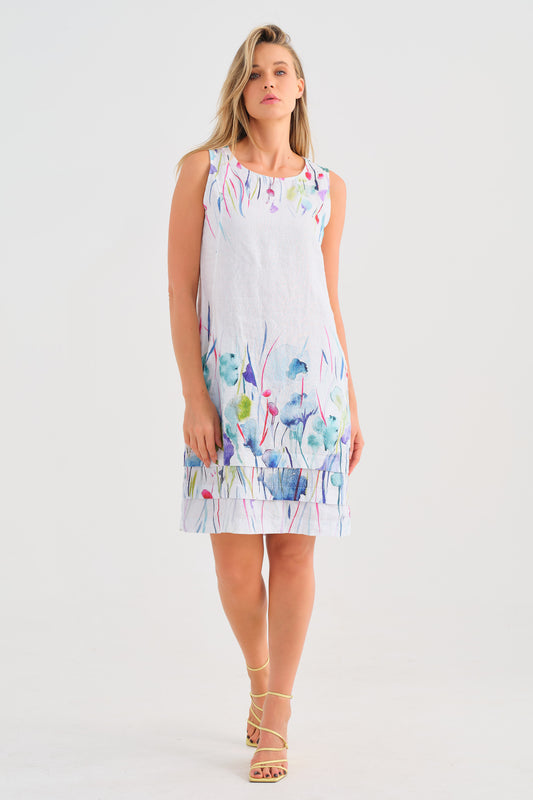 Dolcezza "Misty Blossom" By Majella LeBlanc Floral Linen Dress Multi 25782