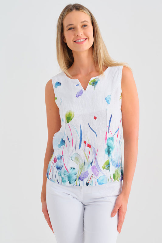 Dolcezza "Misty Blossom" By Majella LeBlanc Floral Linen Top Multi 25780