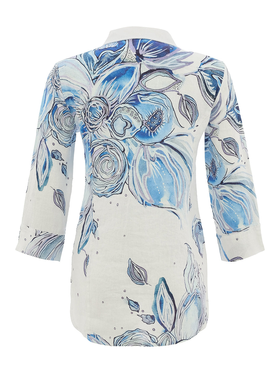 Dolcezza "Blue Flowers by Amy Tieman" Linen Shirt 26652