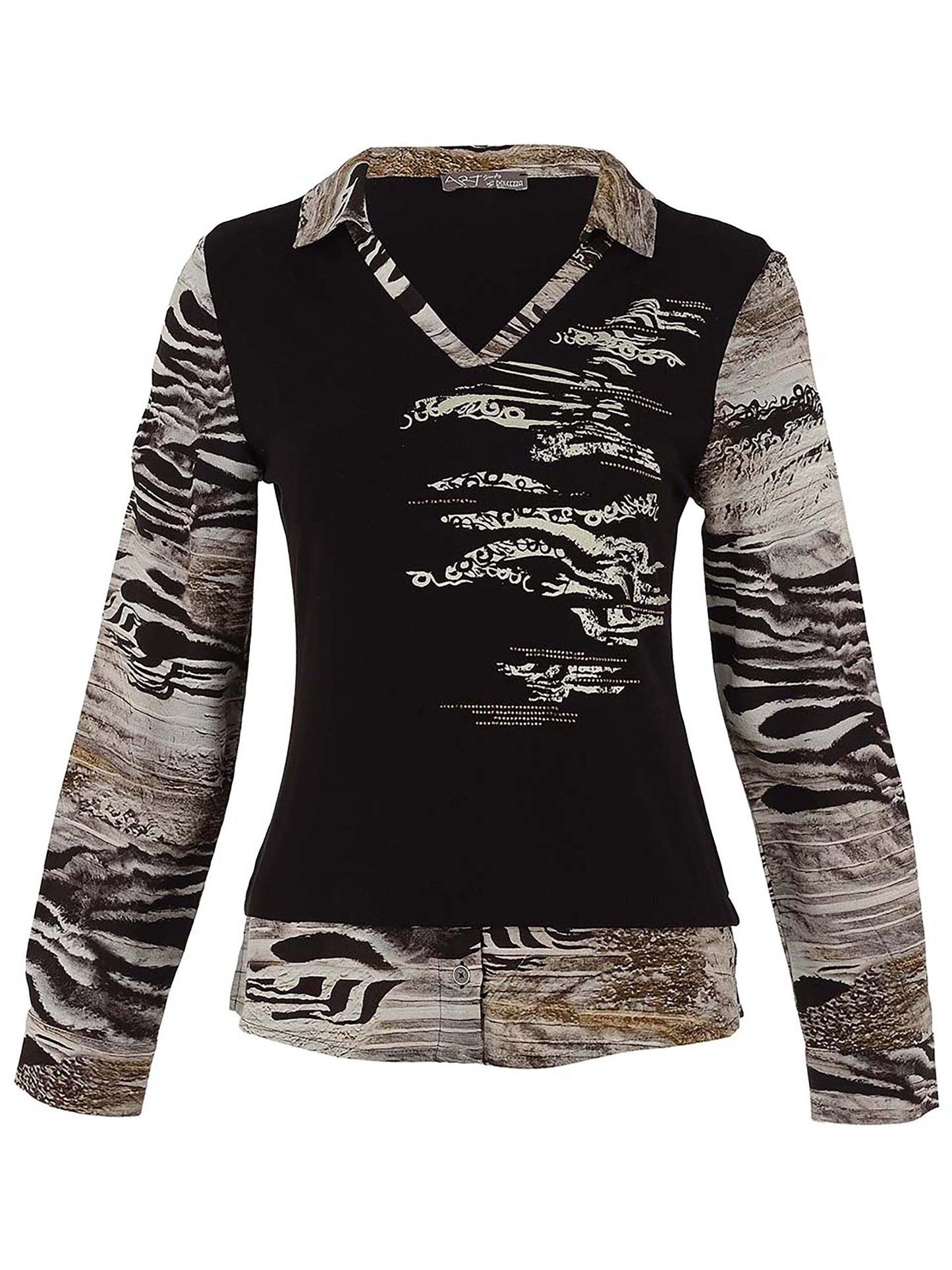 Dolcezza "Unbalanced" Animal Print Top Black 75682