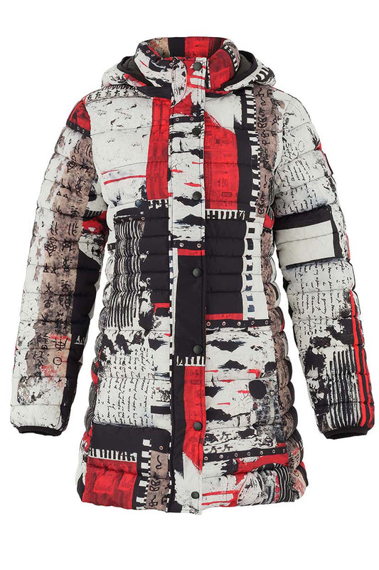 Dolcezza "Bookworn" Print Quilted Coat Red/Black 75841