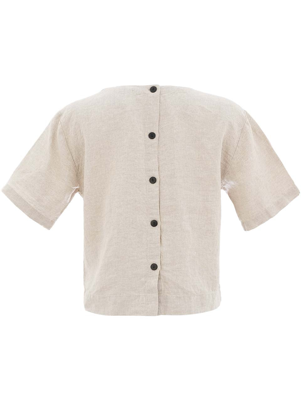 Dolcezza Button Back Linen Top  Beige 26130