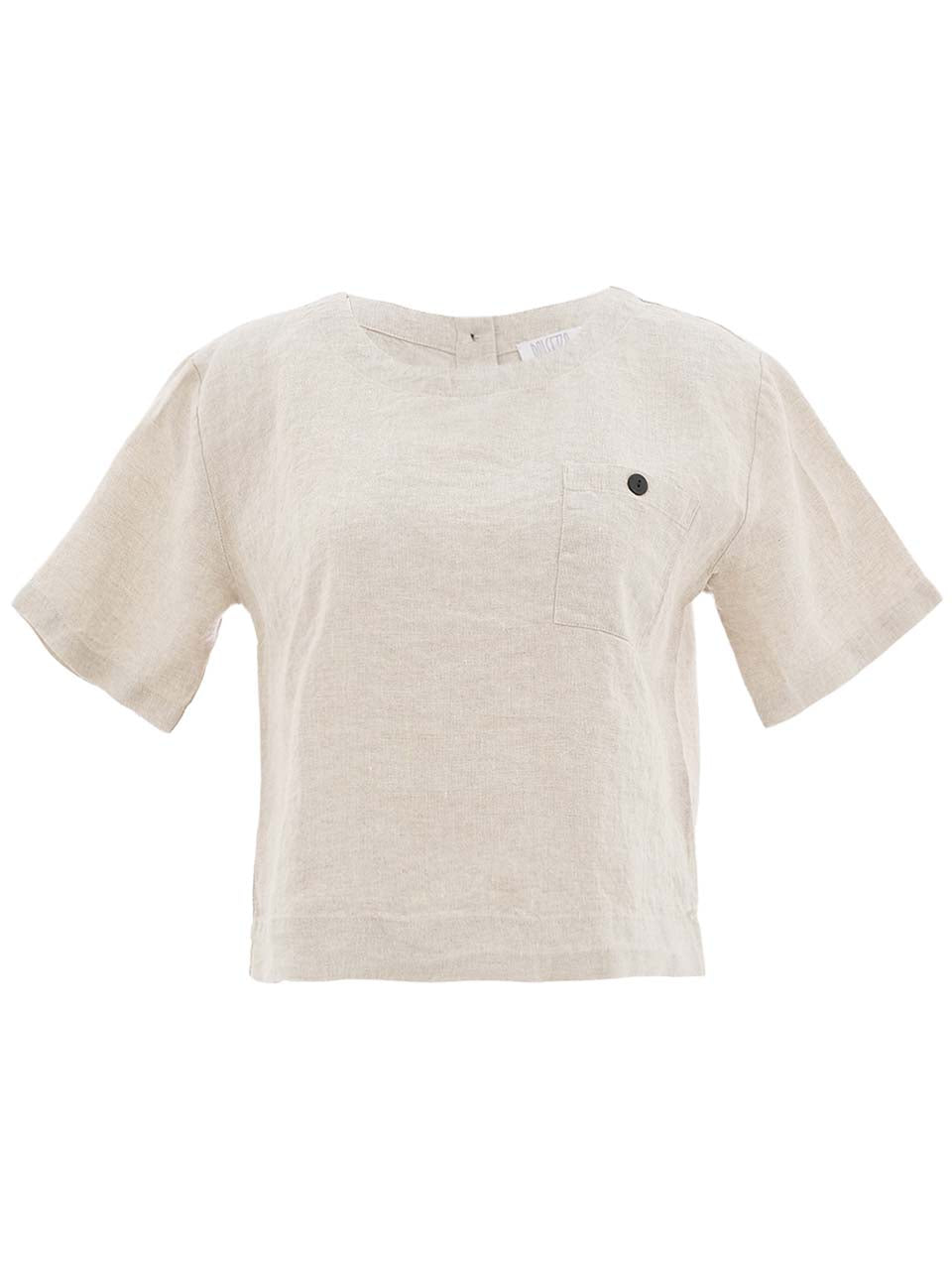 Dolcezza Button Back Linen Top  Beige 26130
