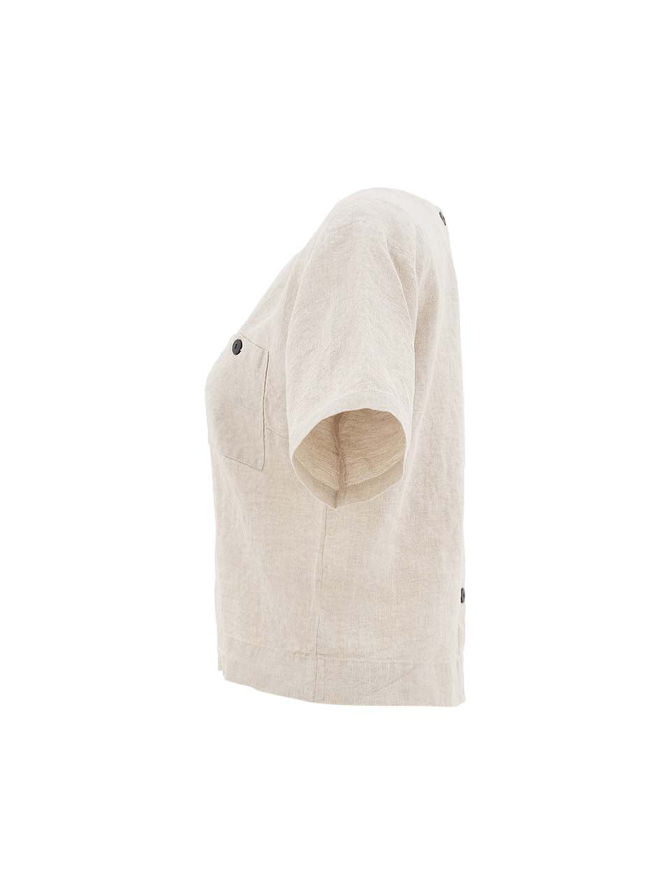 Dolcezza Button Back Linen Top  Beige 26130