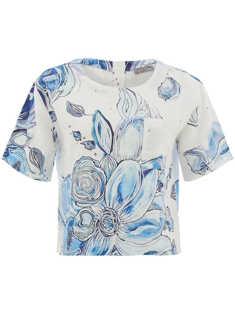 Dolcezza "Blue Flowers" by Amy Tieman Linen Top 26650