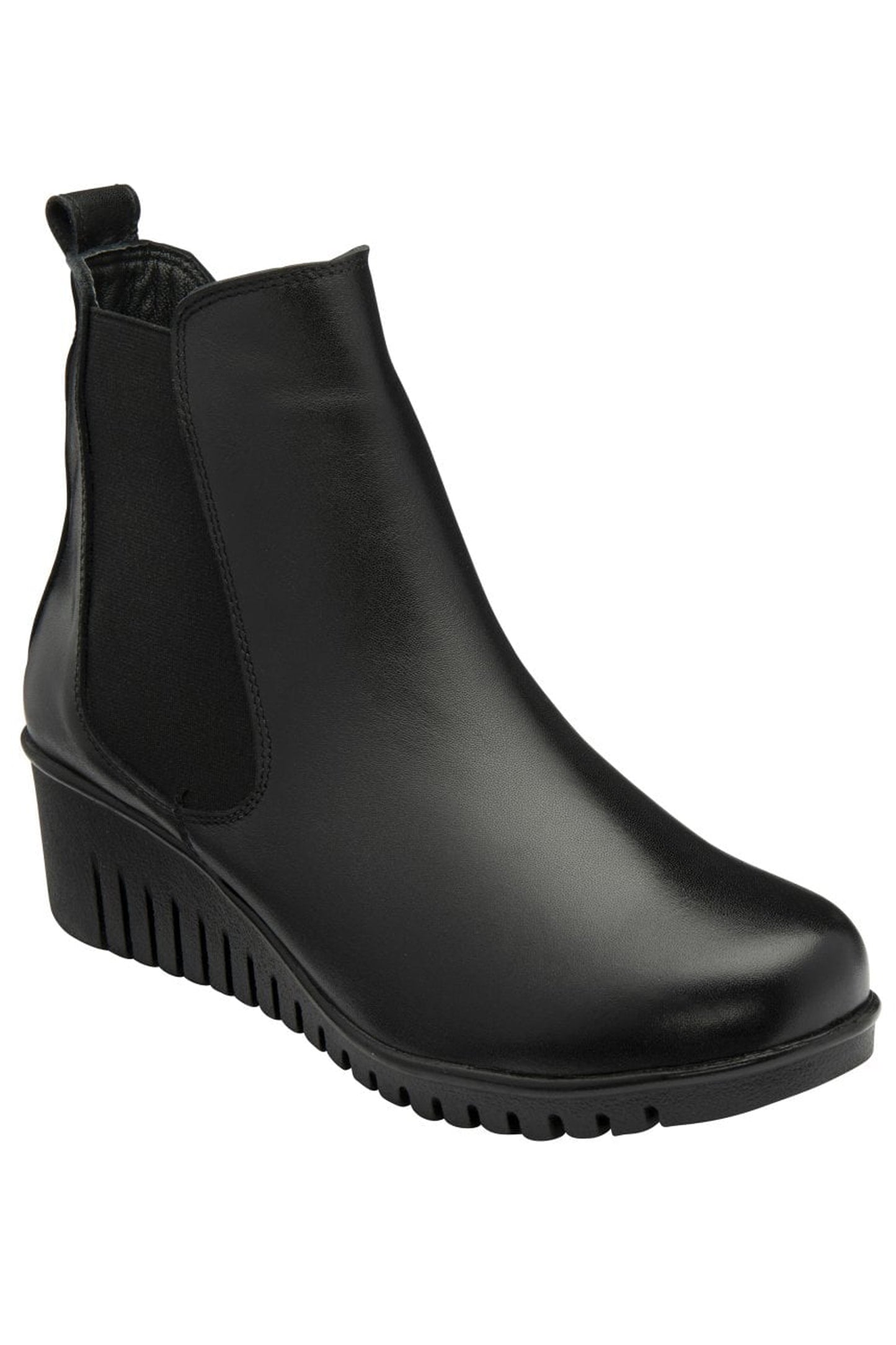 Lotus Leather Dresden Wedge Ankle Boots Black