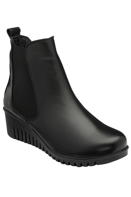 Lotus Leather Dresden Wedge Ankle Boots Black