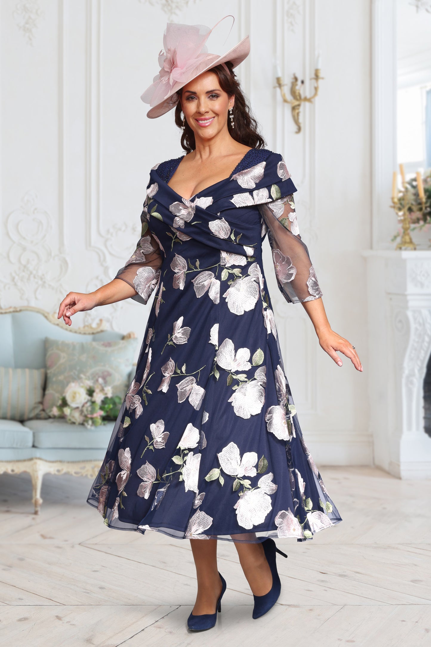 Dressed Up by Veromia Floral Embroidery Detail Dress - Navy - DU666K