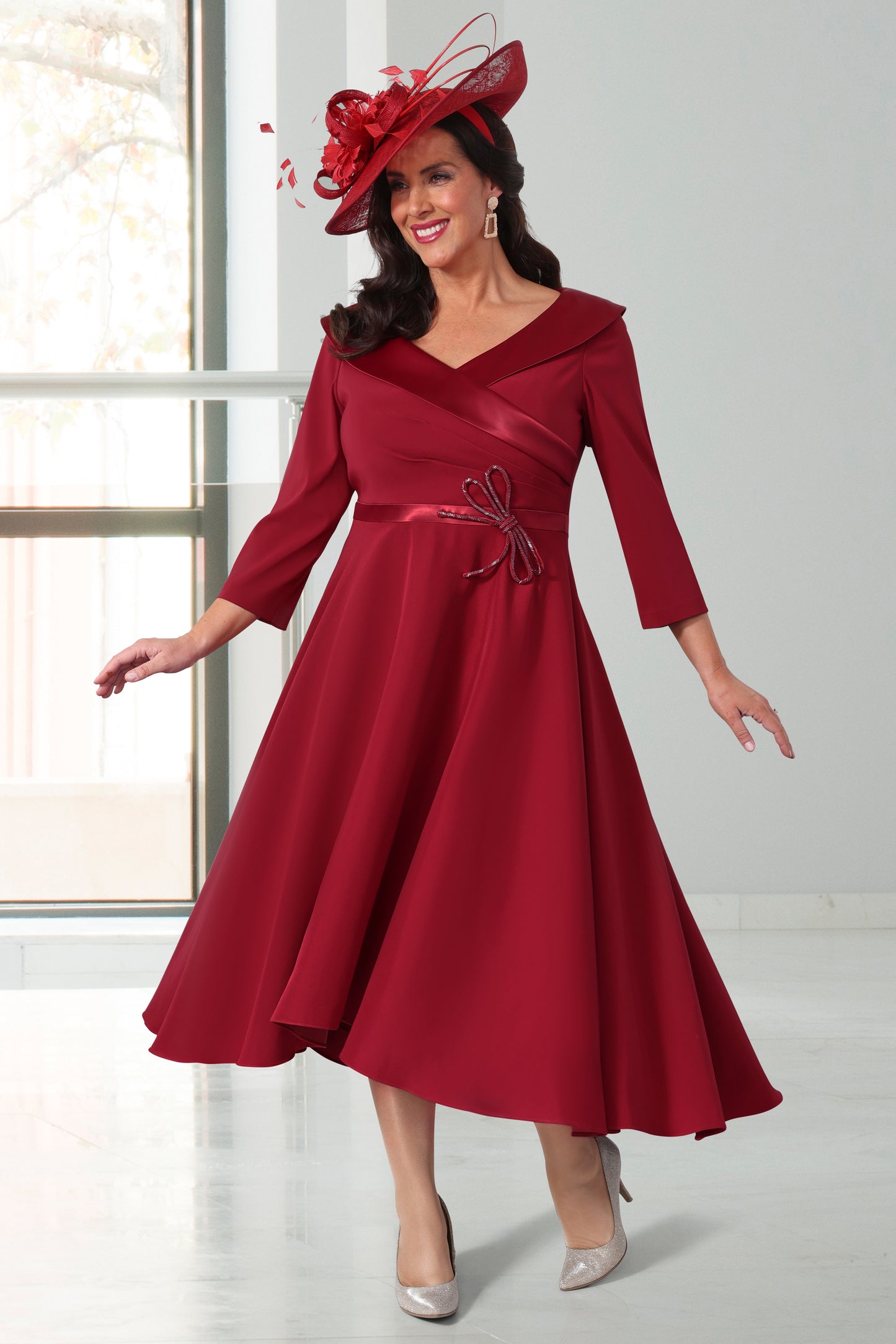 Dressed Up by Veromia Midi A-Line Bow Detail Dress - Ruby - DU612E