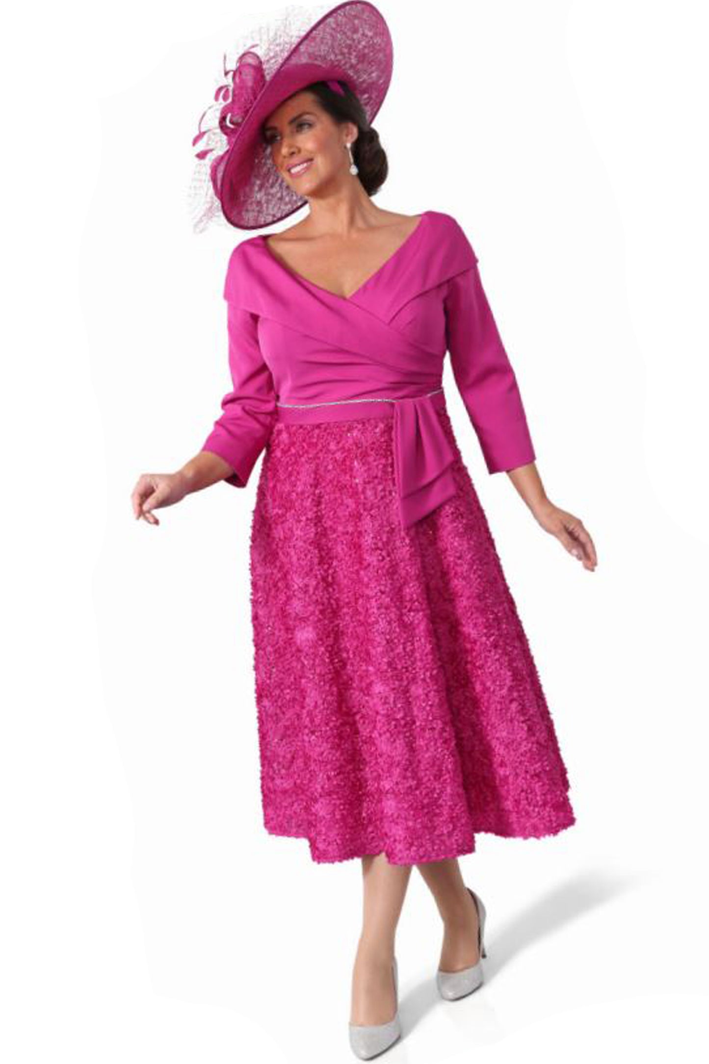 Dressed Up by Veromia Textured Surplice Neck Dress - Raspberry - DU597K
