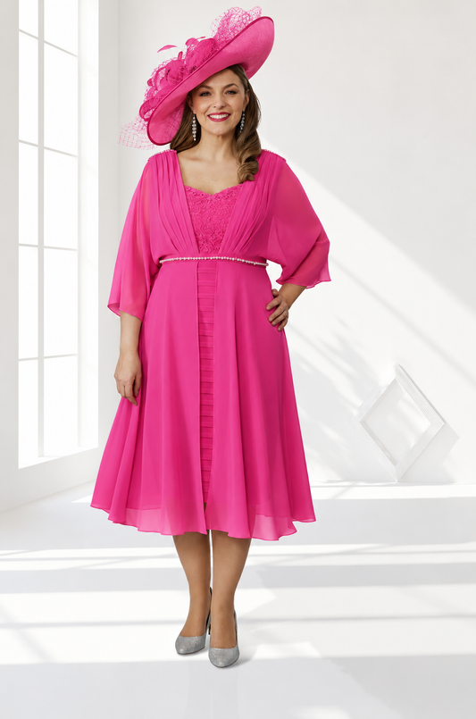 Dressed Up by Veromia Chiffon Overlay Lace Detail Dress Hot Pink DU488K