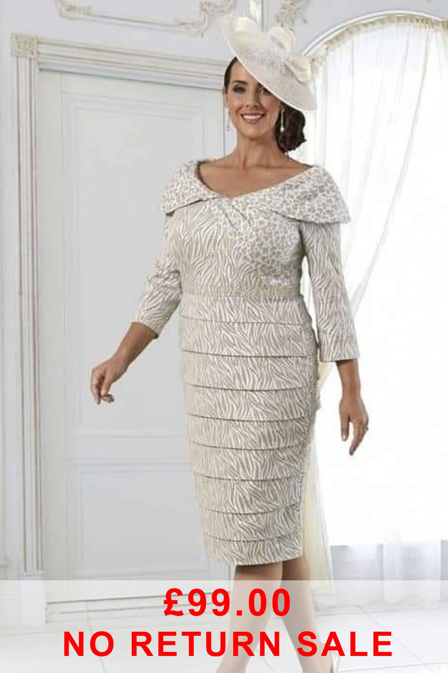 Dressed Up by Veromia Animal Print Contrast Pleated Dress Taupe DU457