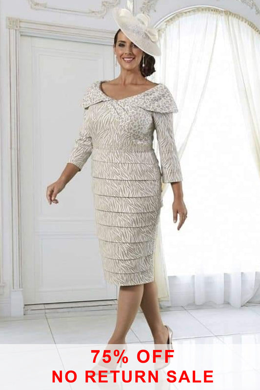 Dressed Up by Veromia Animal Print Contrast Pleated Dress Taupe DU457