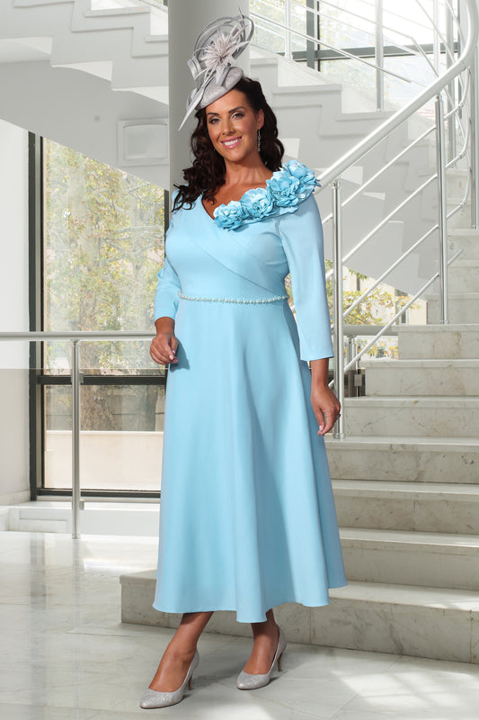 Dressed Up by Veromia Flower & Pearl Detail Dress Turquoise DU696G
