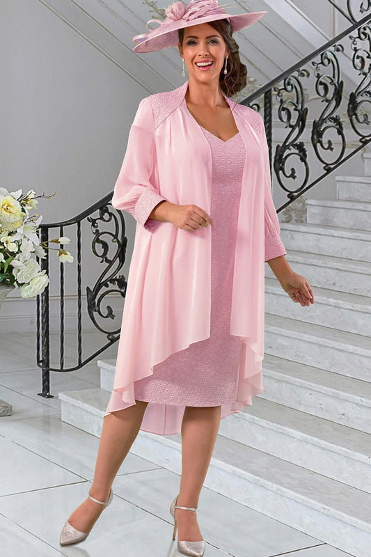 Dressed Up by Veromia Textured Dress with Chiffon Coat Pink DU413K