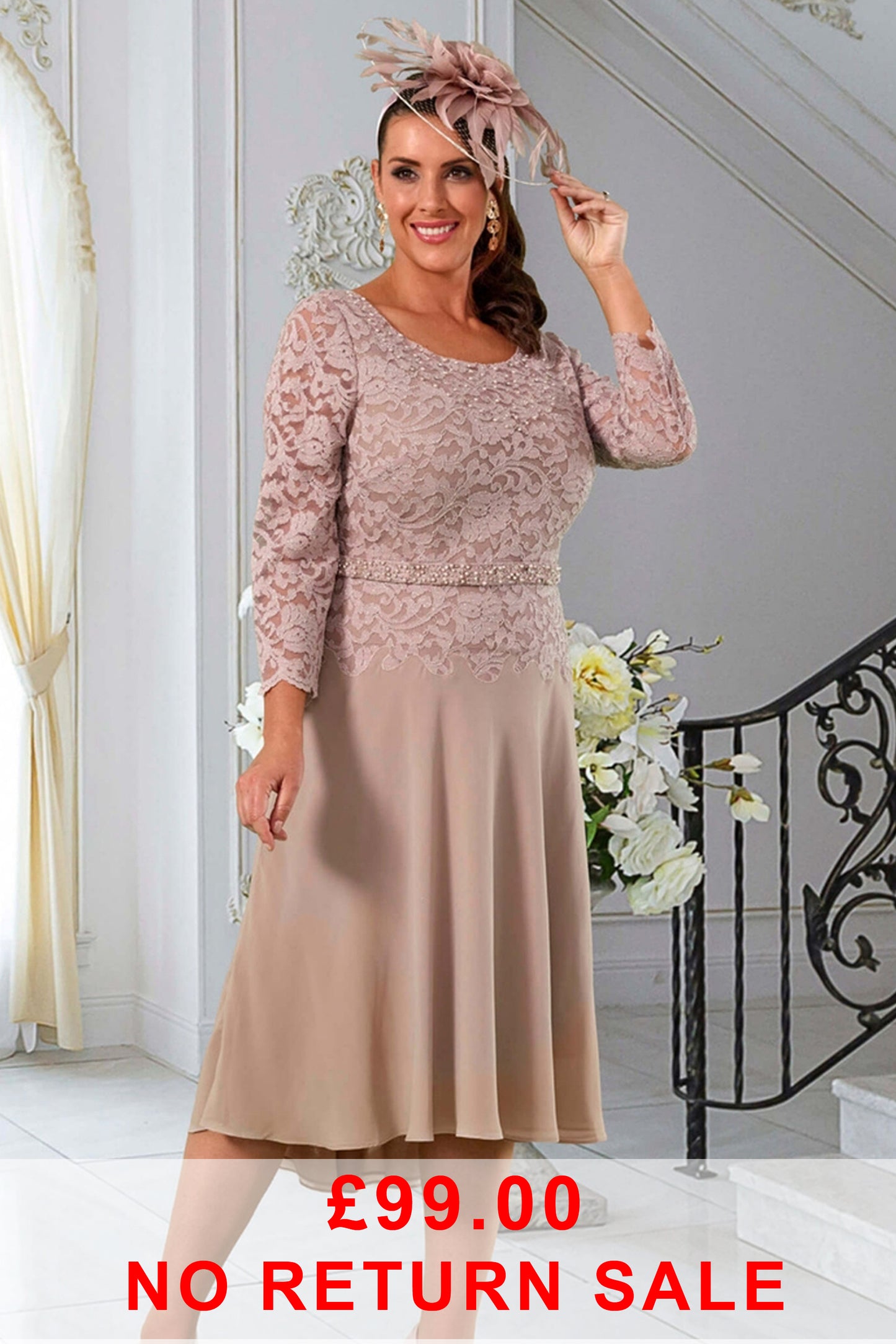 Dressed Up By Veromia Lace Chiffon Detail Dress Dusty Rose DU433