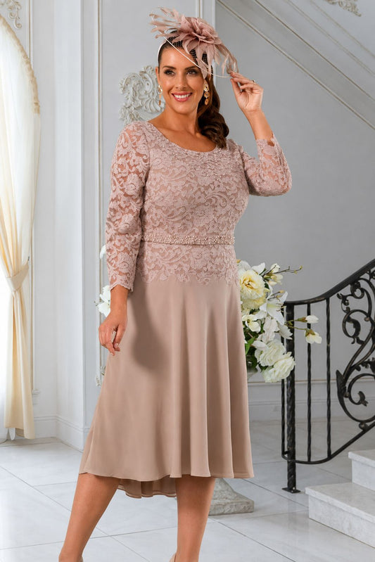 Dressed Up By Veromia Lace Chiffon Detail Dress Dusty Rose DU433