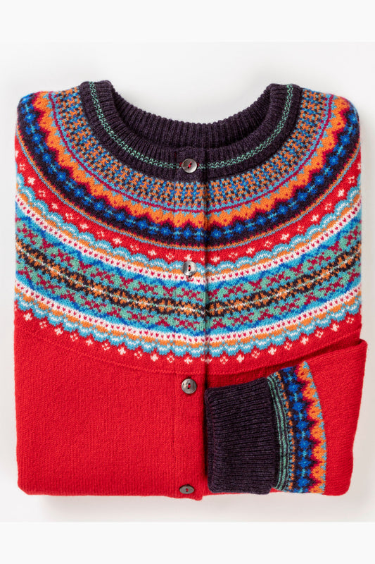 ERIBE Alpine Fairisle Yoke Pattern & Tweed Detail Cardigan Crab Apple C3735