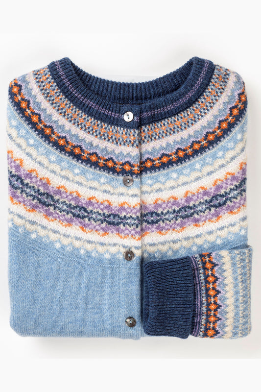 ERIBE Alpine Fairisle Yoke Pattern & Tweed Detail Cardigan Iris C3735