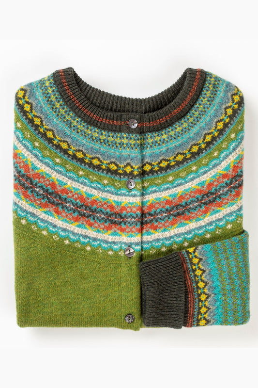 ERIBE Alpine Fairisle Yoke Pattern & Tweed Detail Cardigan Moss C3735