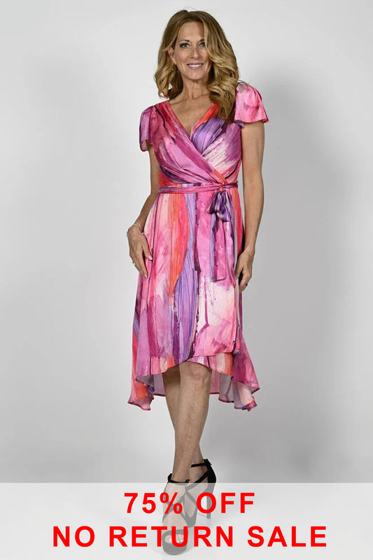 Frank Lyman Multicolour Wrap Style Dress Hot Pink 236489