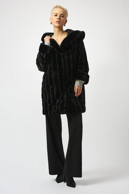 Joseph Ribkoff Faux Fur Reversible Hooded Coat  Black 253926-11