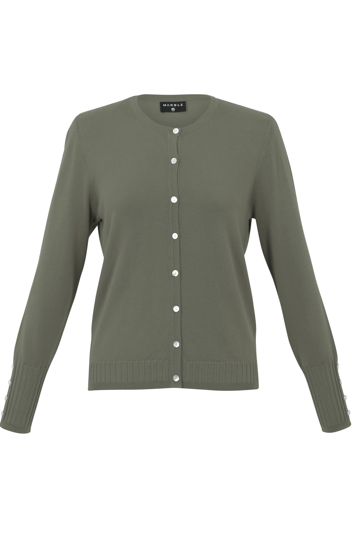Marble Fine Knit Ribbed Detail Cardigan Khaki 6500-123