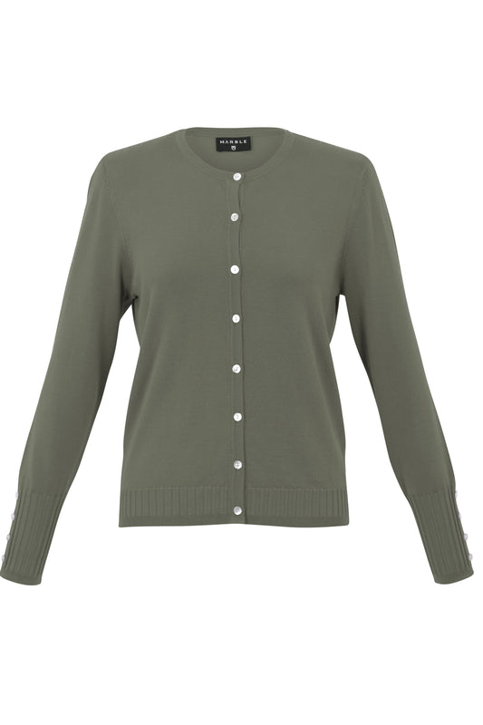 Marble Fine Knit Ribbed Detail Cardigan Khaki 6500-123