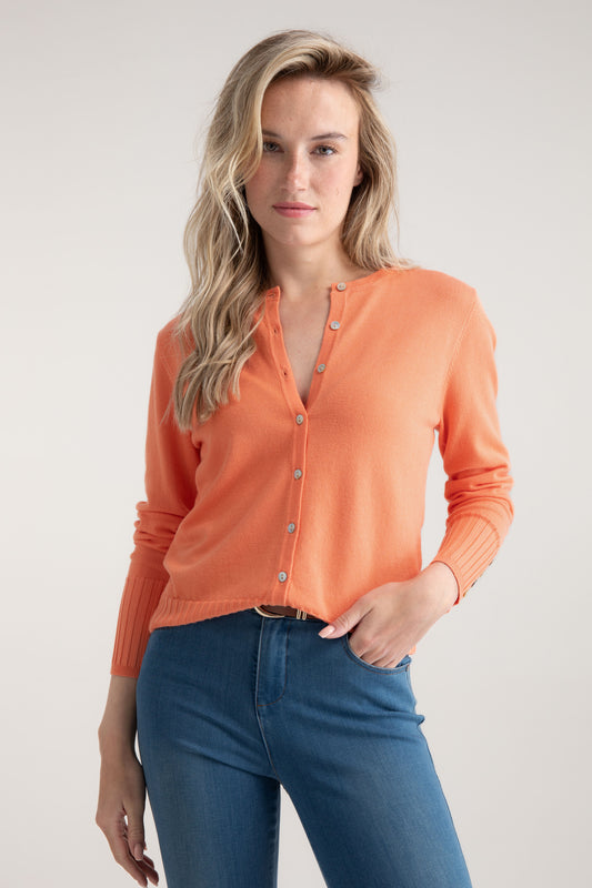 Marble Fine Knit Ribbed Detail Cardigan Orange 6500-191