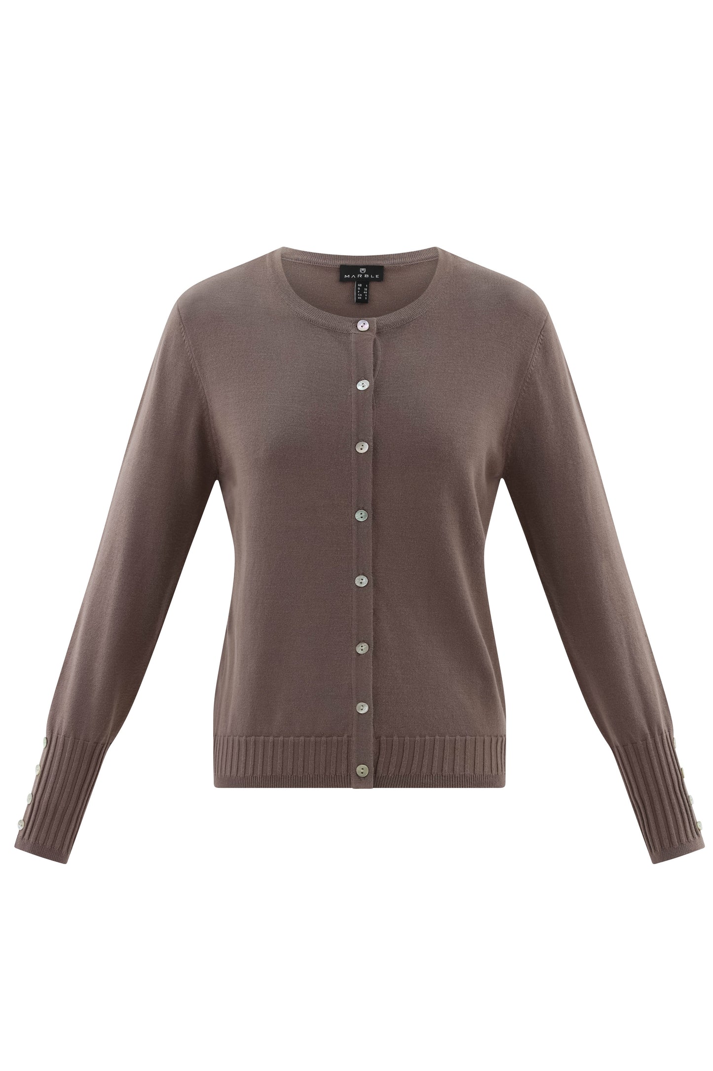 Marble Fine Knit Ribbed Detail Cardigan Toffee 6500-122