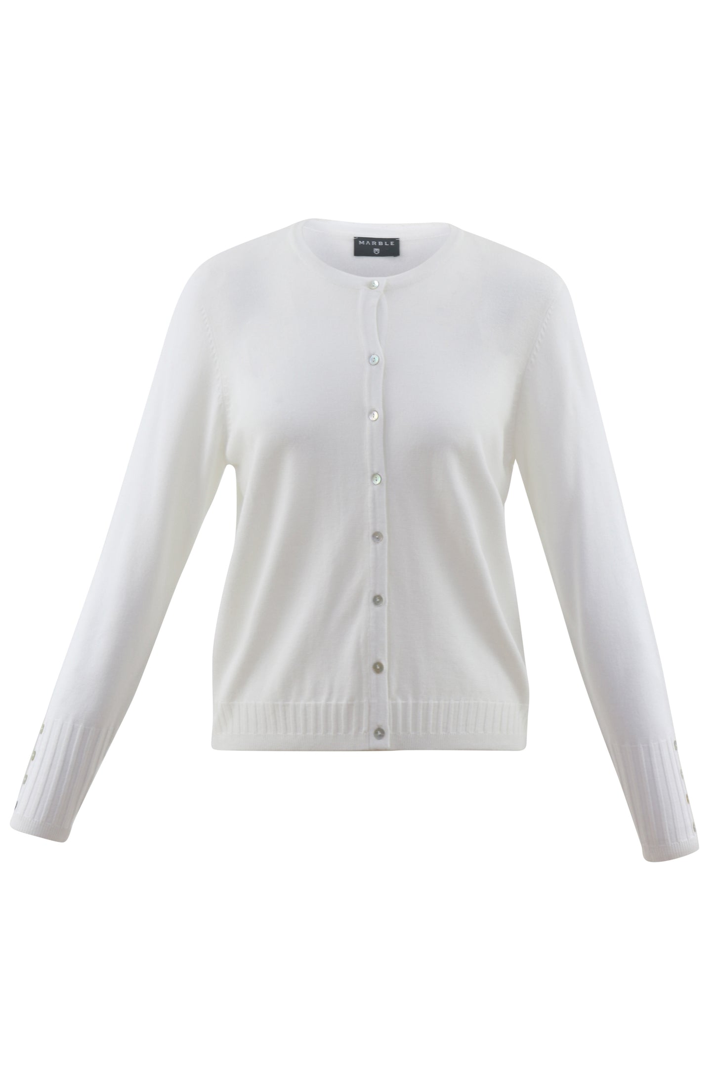Marble Fine Knit Ribbed Detail Cardigan White 6500-102