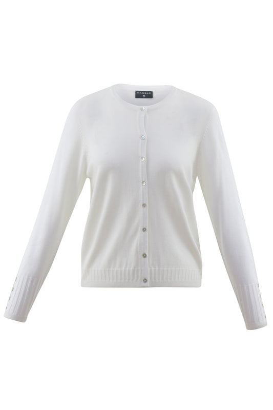 Marble Fine Knit Ribbed Detail Cardigan White 6500-102