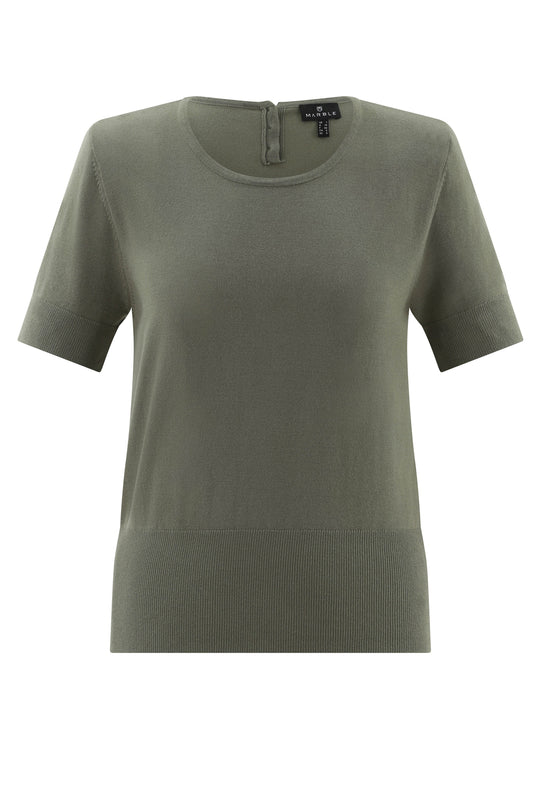 Marble Fine Knit Button Detail Top Khaki 7512-123