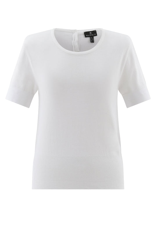 Marble Fine Knit Button Detail Top White 7512-102