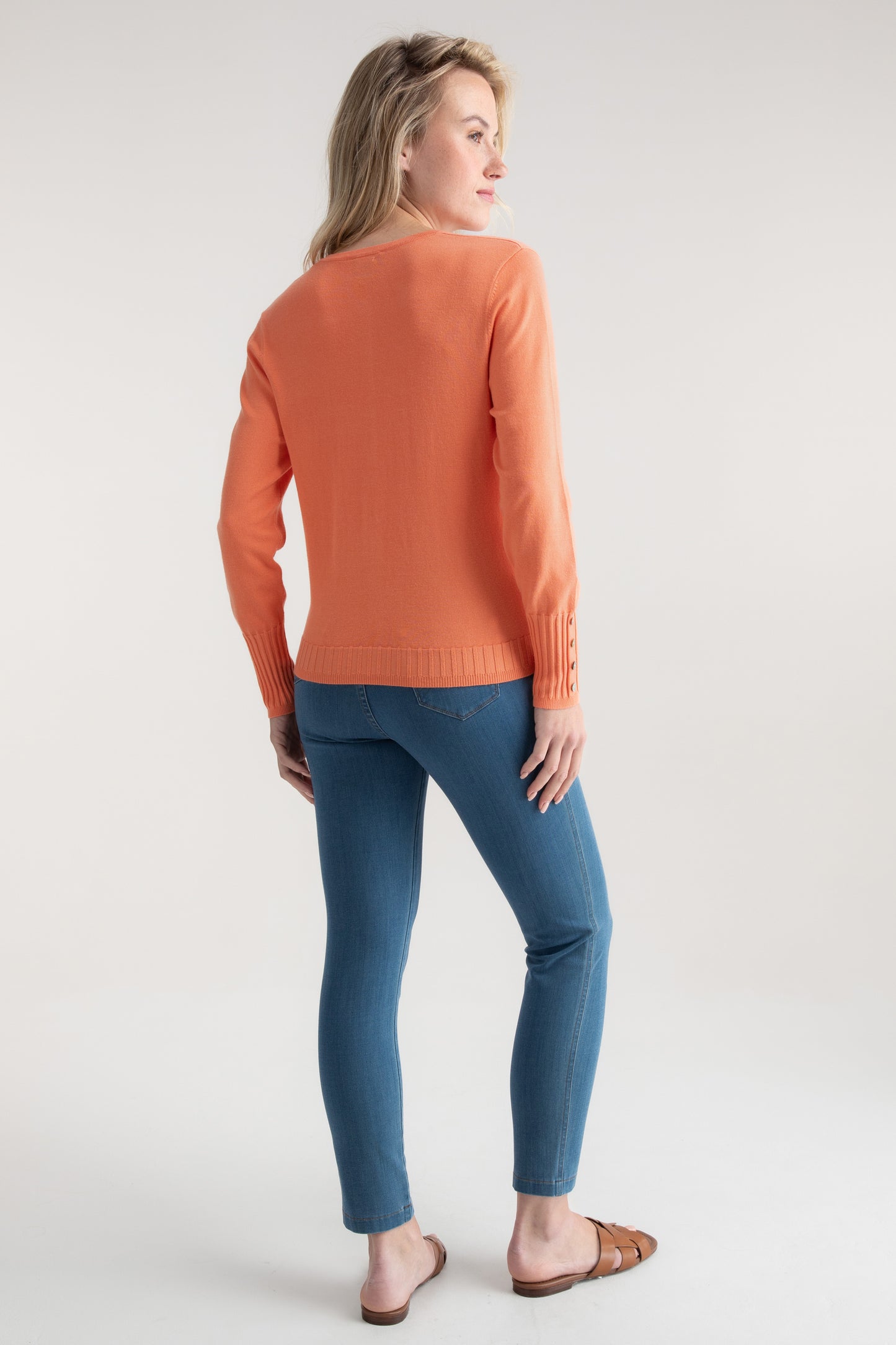 Marble Fine Knit Ribbed Detail Cardigan Orange 6500-191