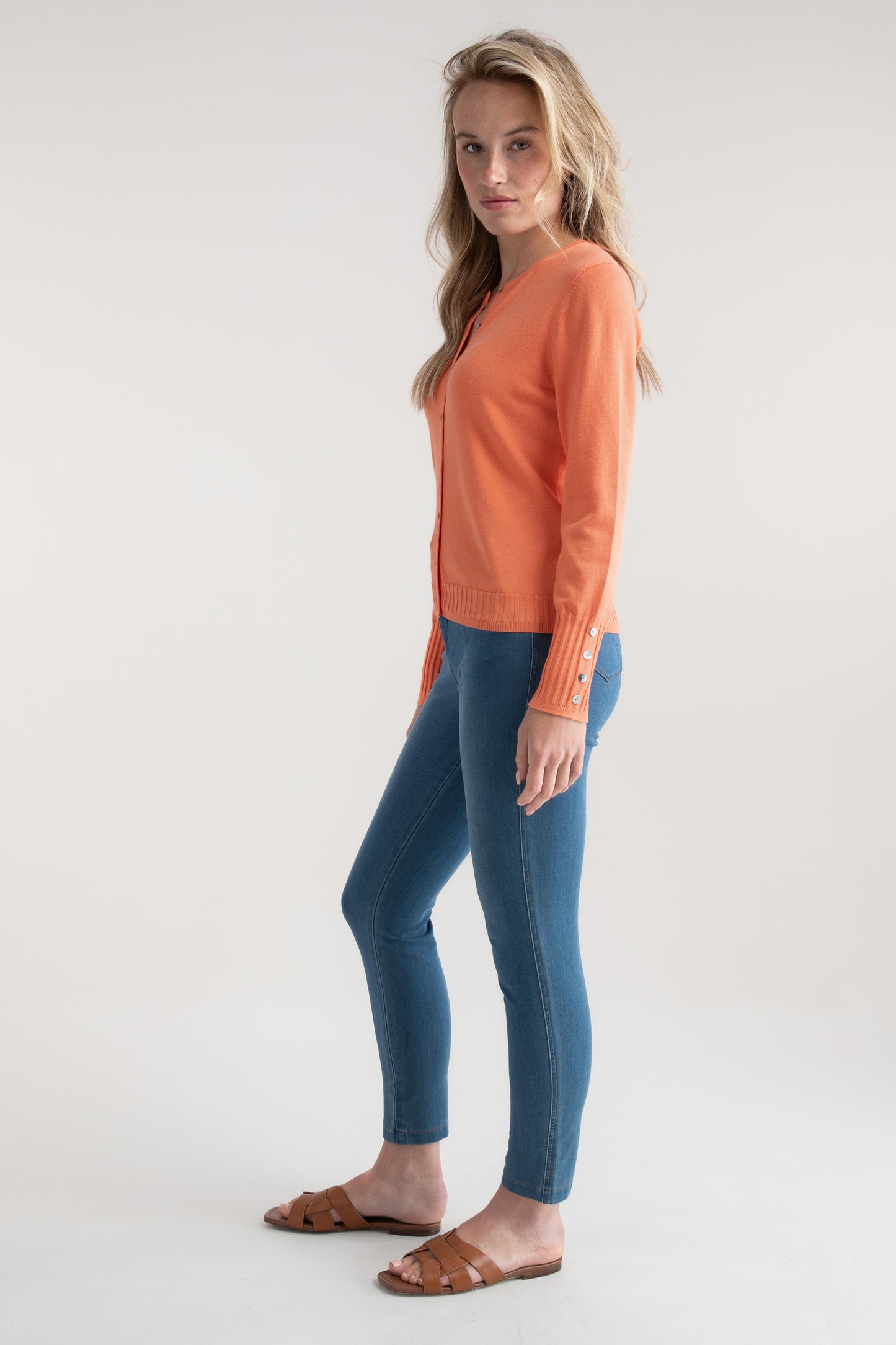 Marble Fine Knit Ribbed Detail Cardigan Orange 6500-191