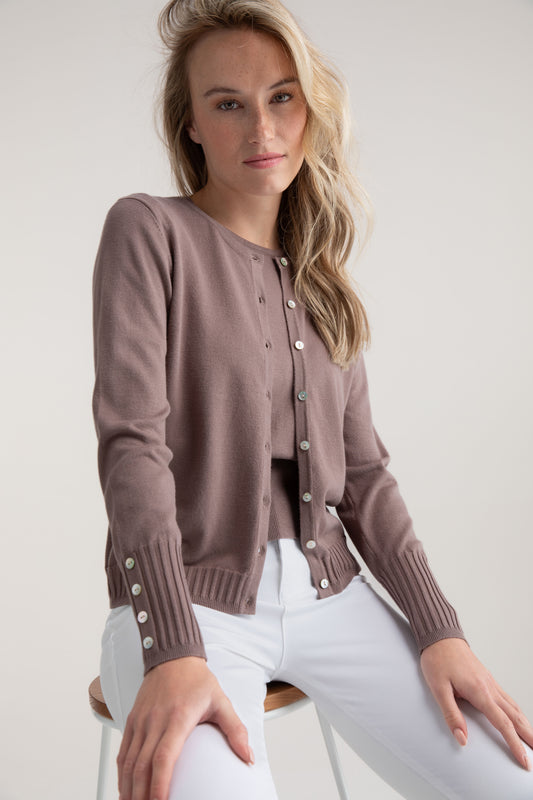Marble Fine Knit Ribbed Detail Cardigan Toffee 6500-122