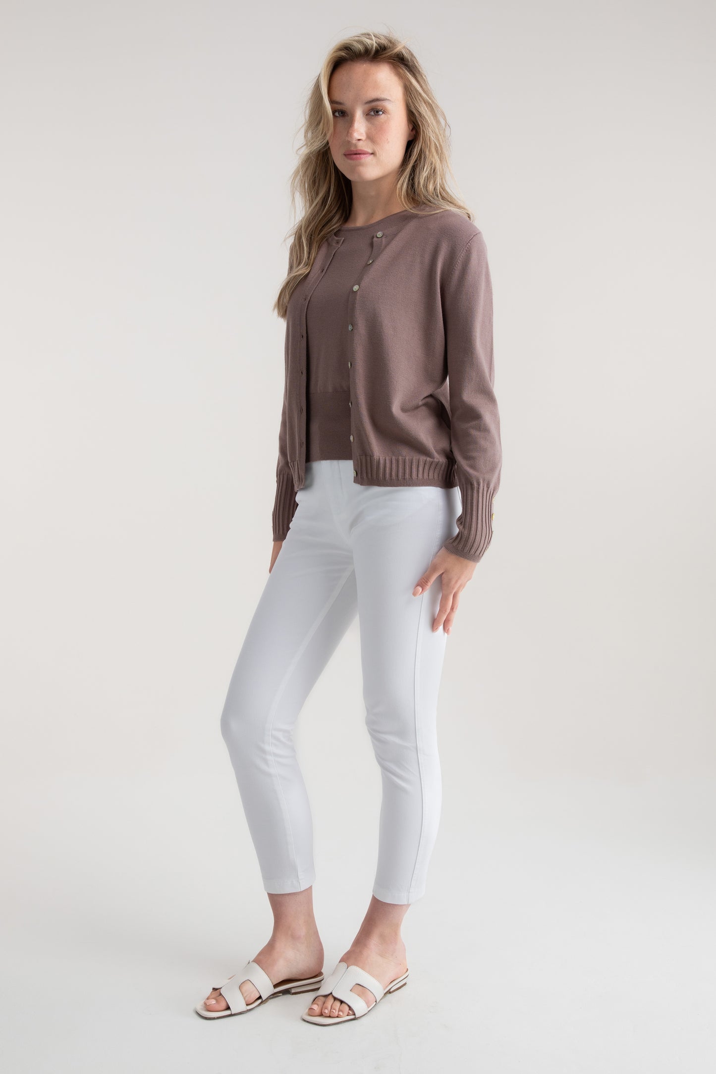 Marble Fine Knit Ribbed Detail Cardigan Toffee 6500-122
