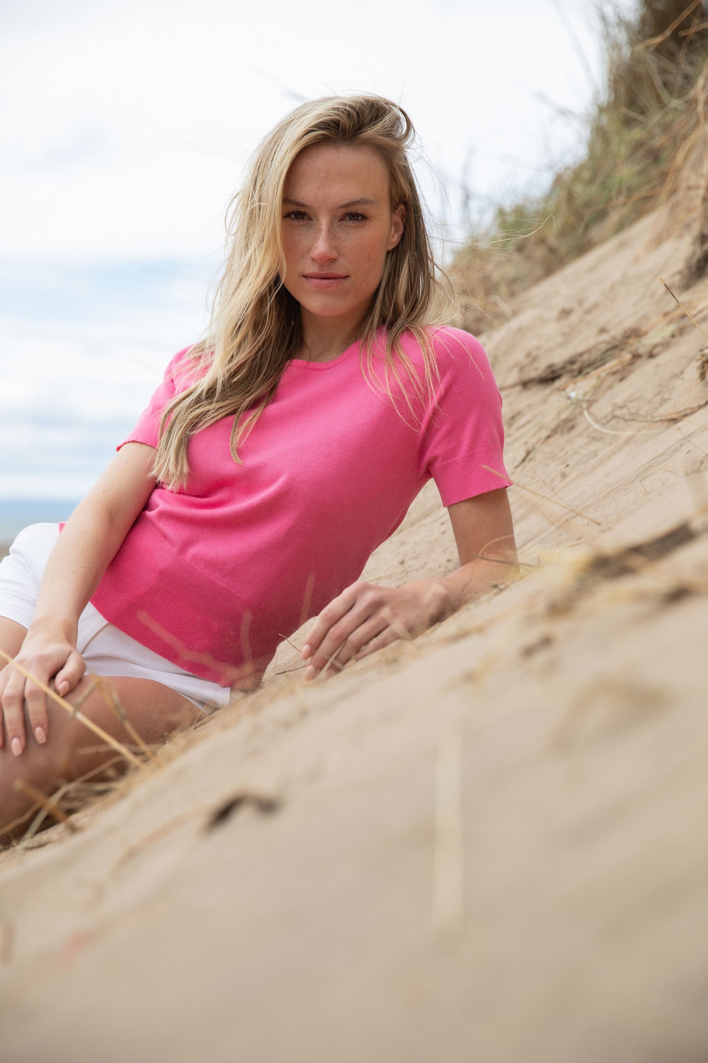 Marble Fine Knit Button Detail Top Pink 7512-194