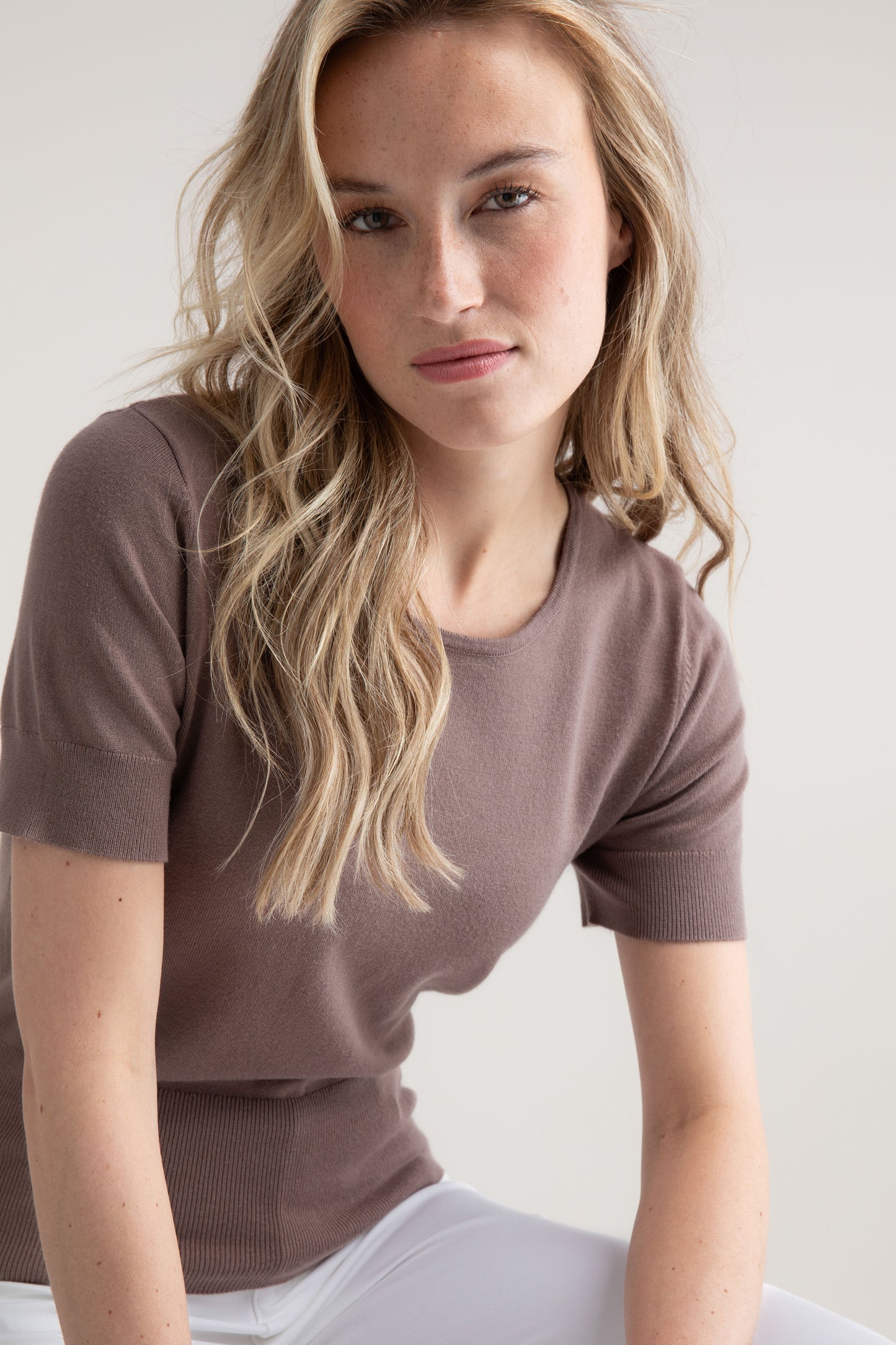 Marble Fine Knit Button Detail Top Toffee 7512-122