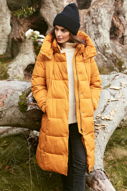 Frandsen Quilted Longline Coat Mustard 306-620-28