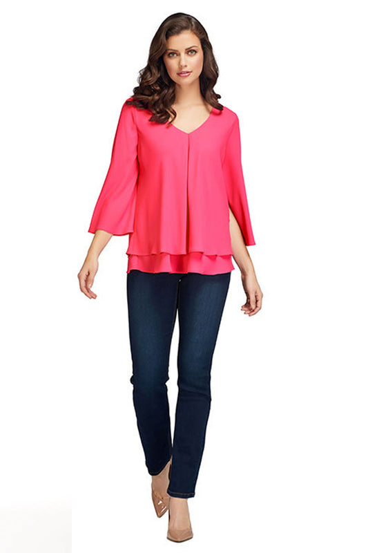 Frank Lyman Double Layer Chiffon Blouse Hibiscus 176335