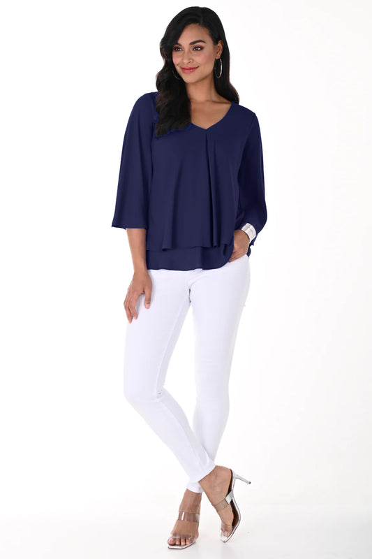 Frank Lyman Double Layer Chiffon Blouse Midnight 176335