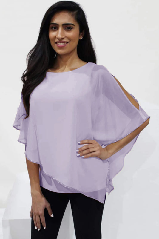 Frank Lyman Chiffon Cape Diamante Trim Top Iris 185420