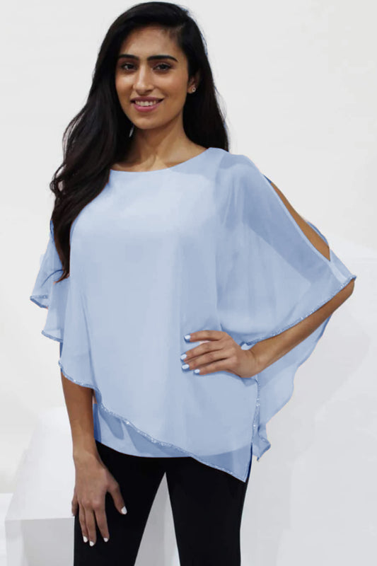 Frank Lyman Chiffon Cape Diamante Trim Top Powder Blue 185420