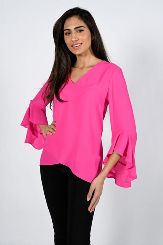 Frank Lyman Double Layer Frill Sleeve Blouse Hot Pink 221260